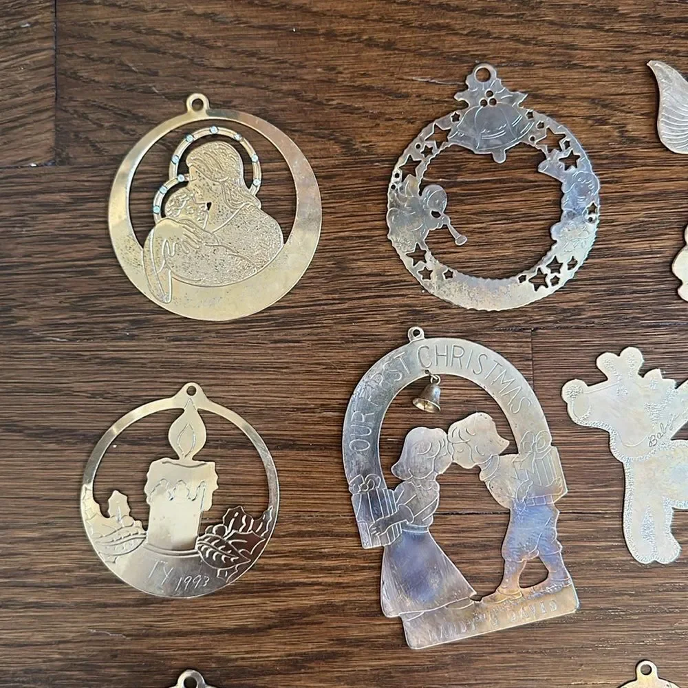 Lot of 42 vintage gold brass engraved Christmas‎ tree ornaments